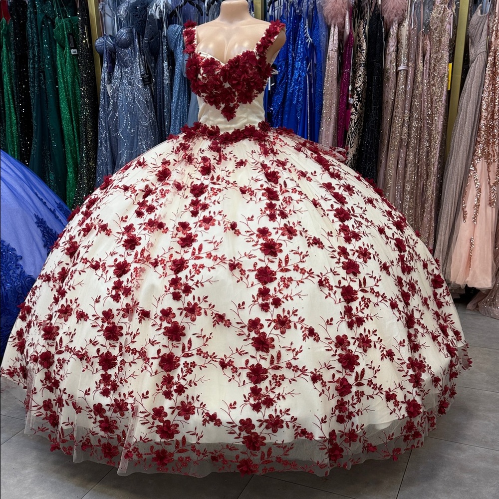 First Impressions Red and White Floral Prom Dress